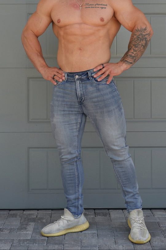 Men's Premium Fitted Stretchy Jeans - Faded Blue