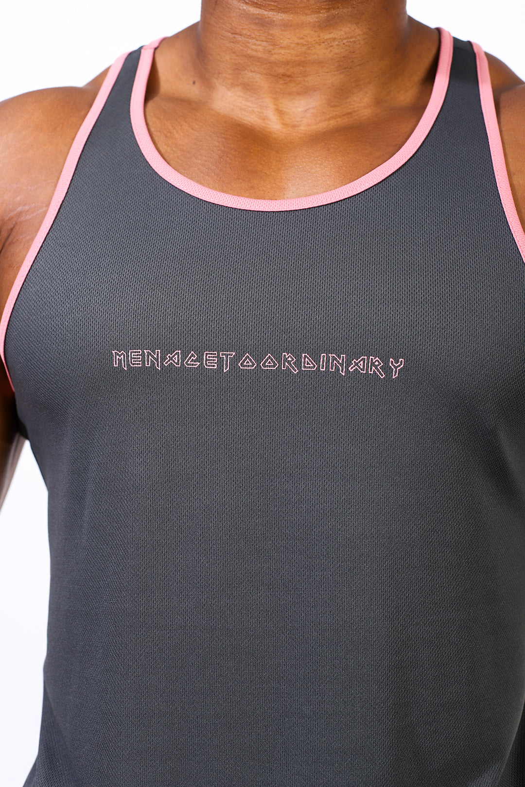 Fast-Dry Bodybuilding Workout Stringer - Gray w Pink