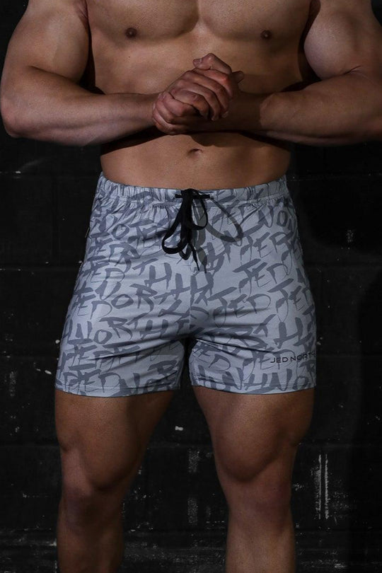 Agile Bodybuilding 4'' Shorts w Zipper Pockets - Gray Graffiti