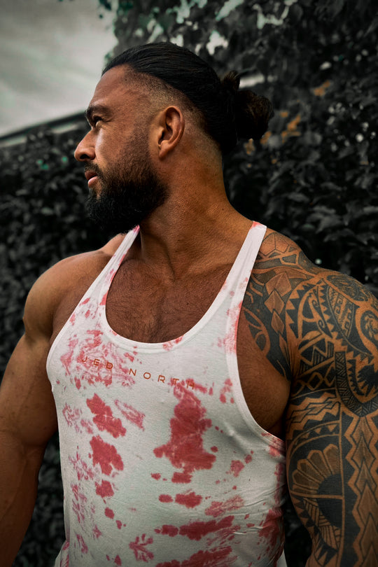 Classic Bodybuilding Racerback Stringer - Red Tie Dye