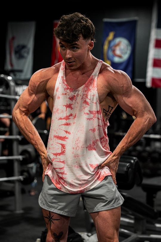 Classic Bodybuilding Racerback Stringer - Red Tie Dye