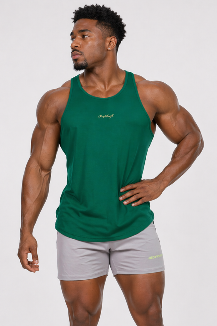 Fast-Dry Bodybuilding Workout Stringer - Green w/ Neon Logo – Jed North