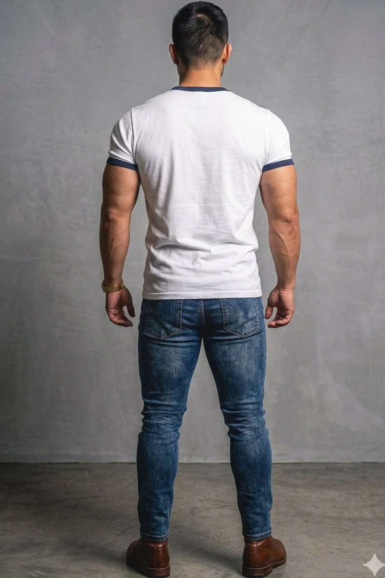 Muscle-Fit Ringer Tee - White w/ Navy Trim