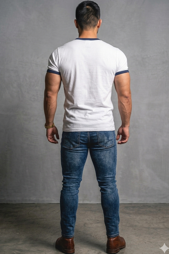 Muscle-Fit Ringer Tee - White w/ Navy Trim