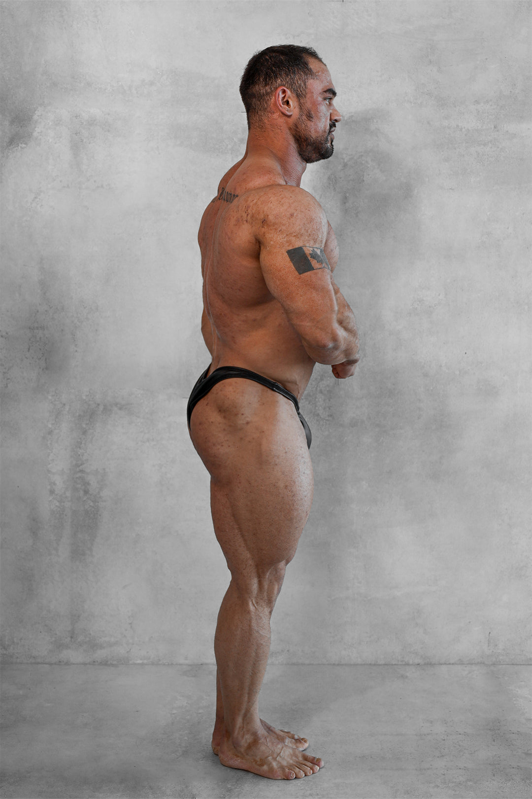 Muted Faux Leather Bodybuilding Posing Trunks - Black
