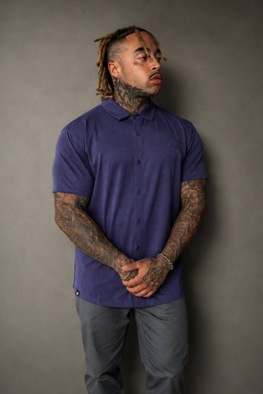 Premium Stretch Button-Up Shirt - Navy Blue