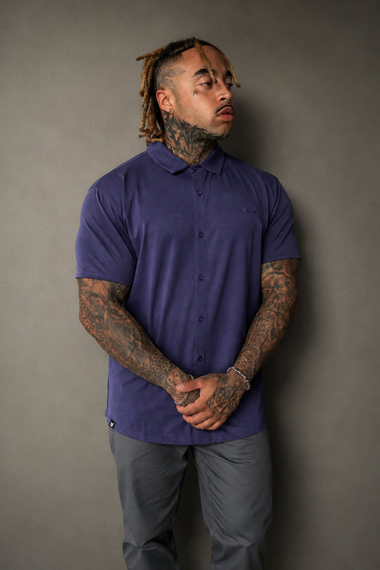 Premium Stretch Button-Up Shirt - Navy Blue