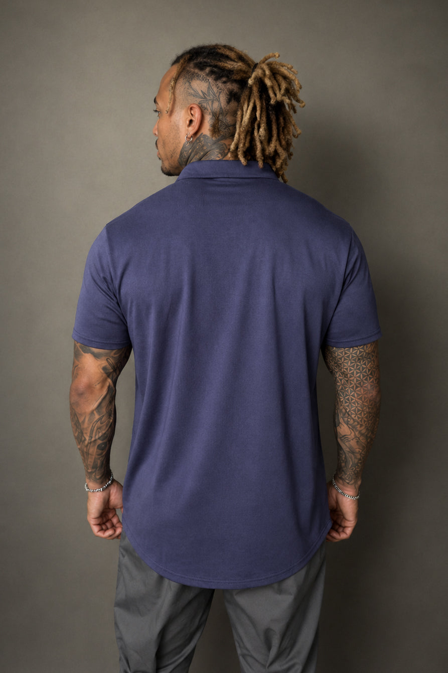 Premium Stretch Button-Up Shirt - Navy Blue