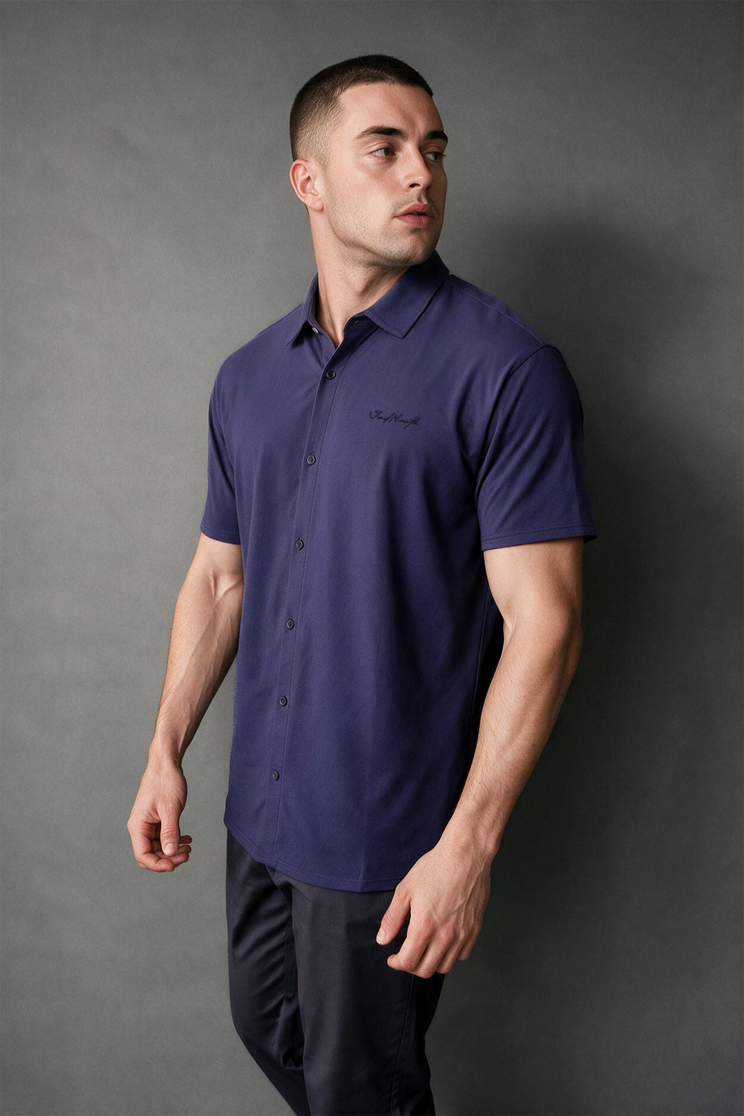Premium Stretch Button-Up Shirt - Navy Blue