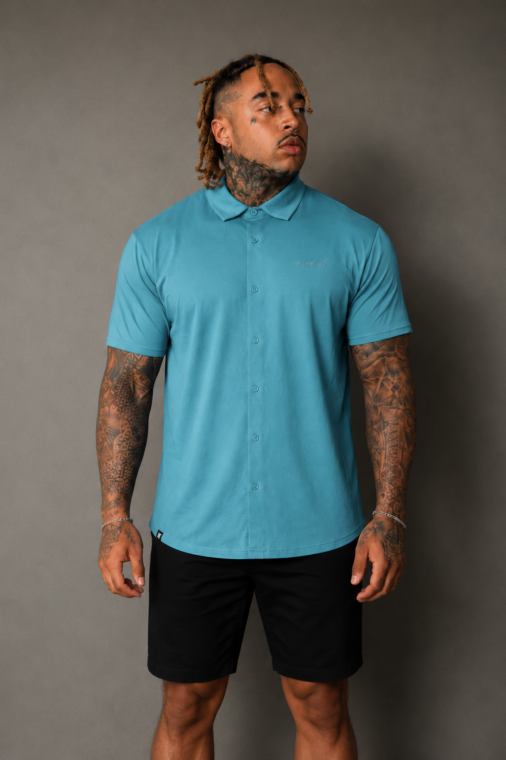 Premium Stretch Button-Up Shirt - Light Teal