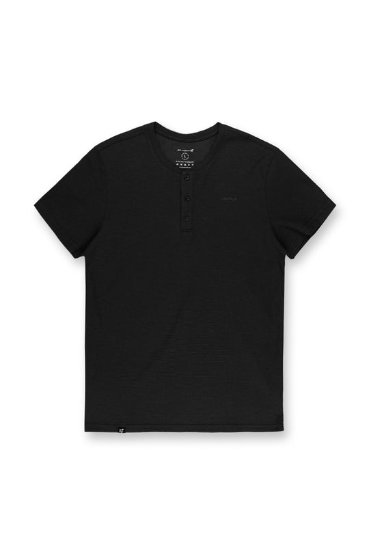 Waffle Henley T-Shirt - Black
