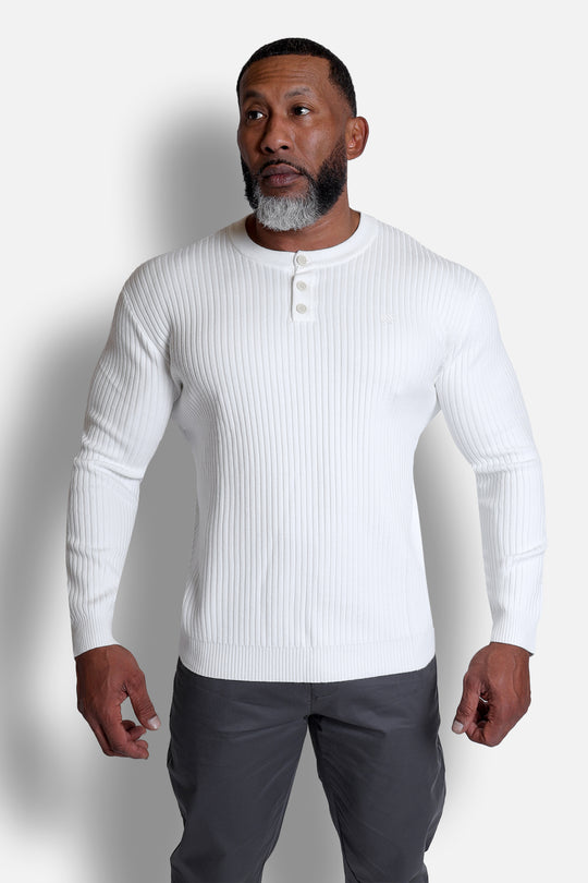 Ribbed Henley Collar Longsleeve  - Cream