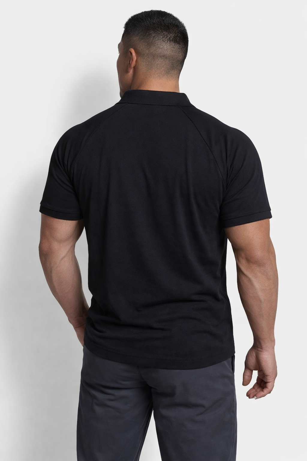 Premium Muscle-Fit Polo Tee w/ Zipper - Black