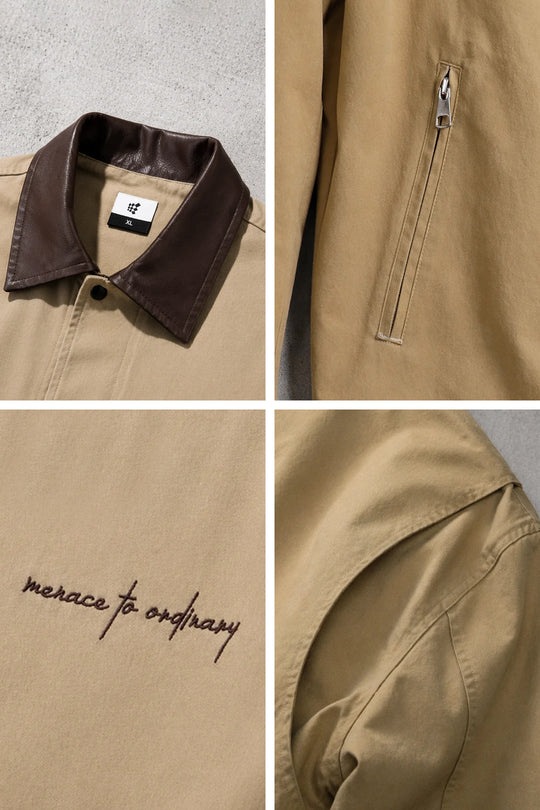 Retro Oversized Canvas Jacket - Khaki