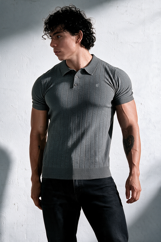 Rib Knit Collared Polo  - Storm Gray
