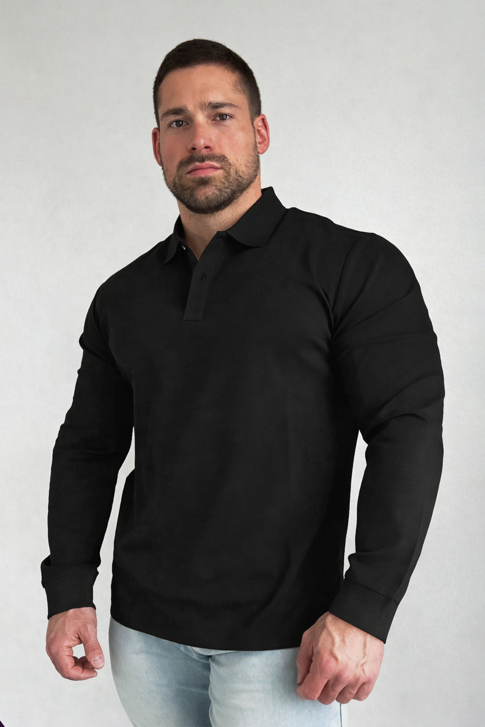 Polo Button-Up Longsleeve - Black